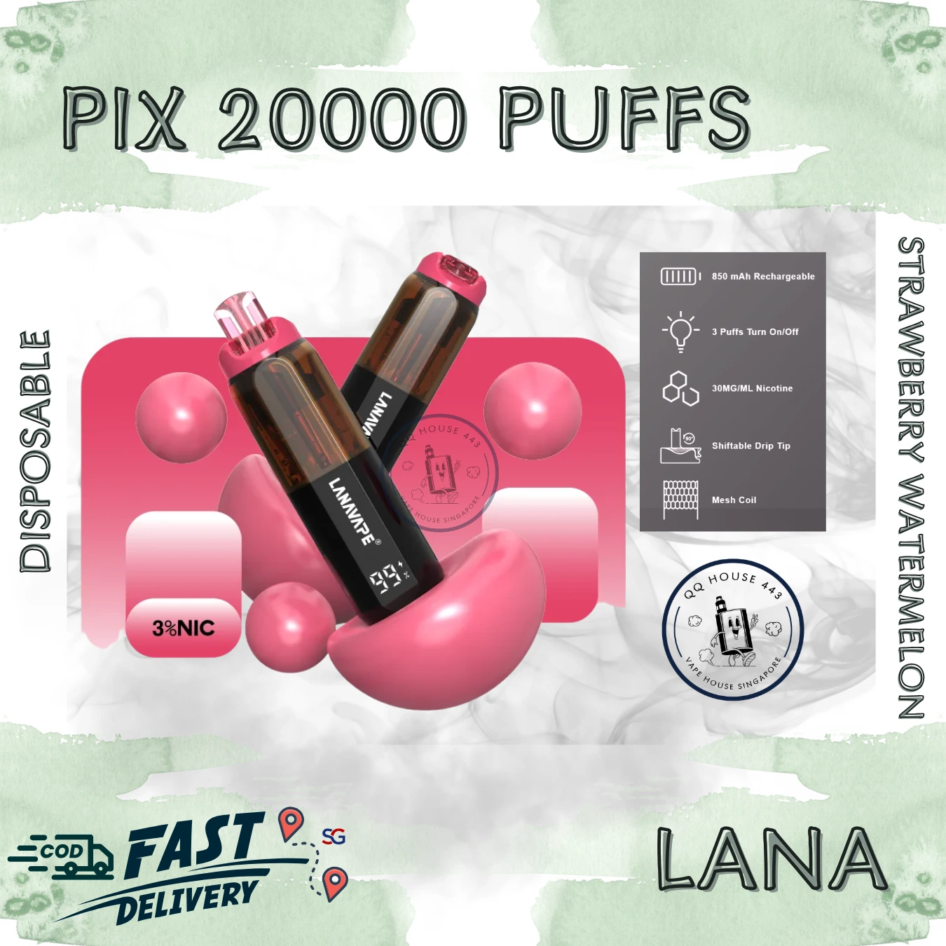 【新品上市】LANA PIX 閃光彈 20000口一次性電子煙:油芯分離/20W暴力模式 | 官網正品